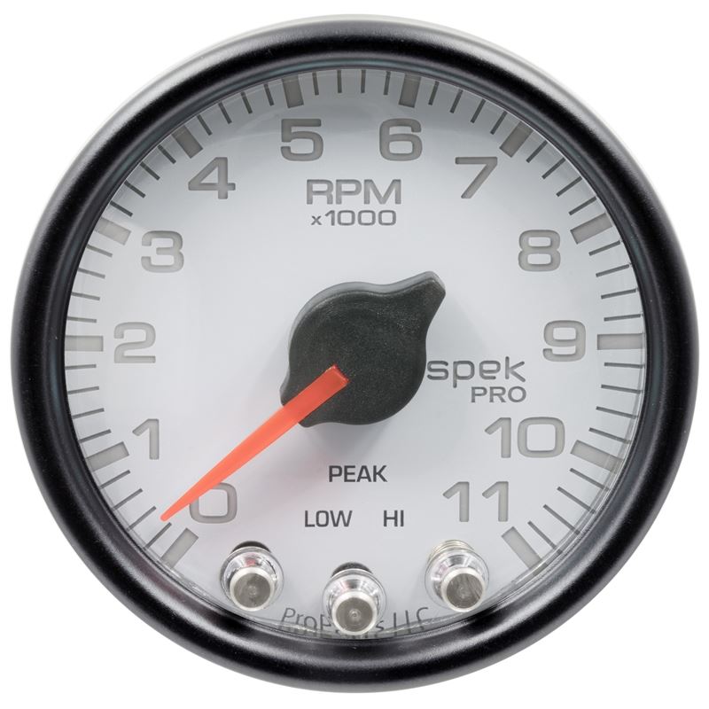 AutoMeter Spek-Pro Gauge Tach 2 1/16in 11K Rpm W/ Shift Light and Peak Mem Wht/Blk (P33612)