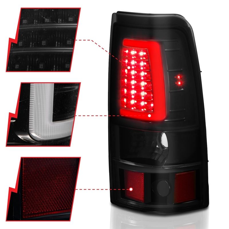 ANZO USA Tail Light Assembly, LED, Smoke Lens, Black, Pair, (311331)