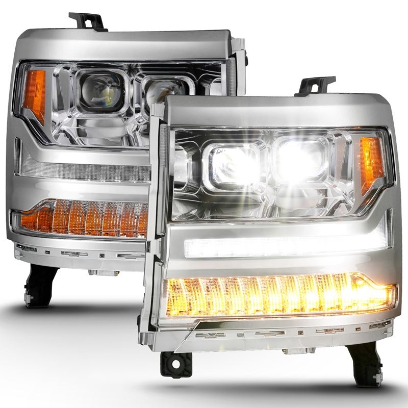 ANZO USA LED Projector Headlight w/Plank Style Chrome w/Amber Pair (111421)