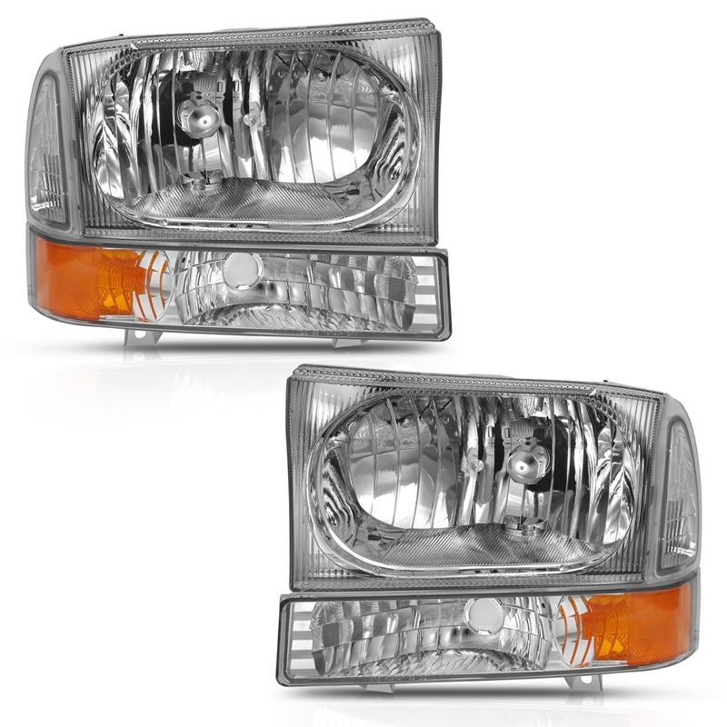 ANZO USA Crystal Headlight Set, Clear Lens, Chrome w/Amber Housing, w/Corner Lights, w/o Bulb (111458)