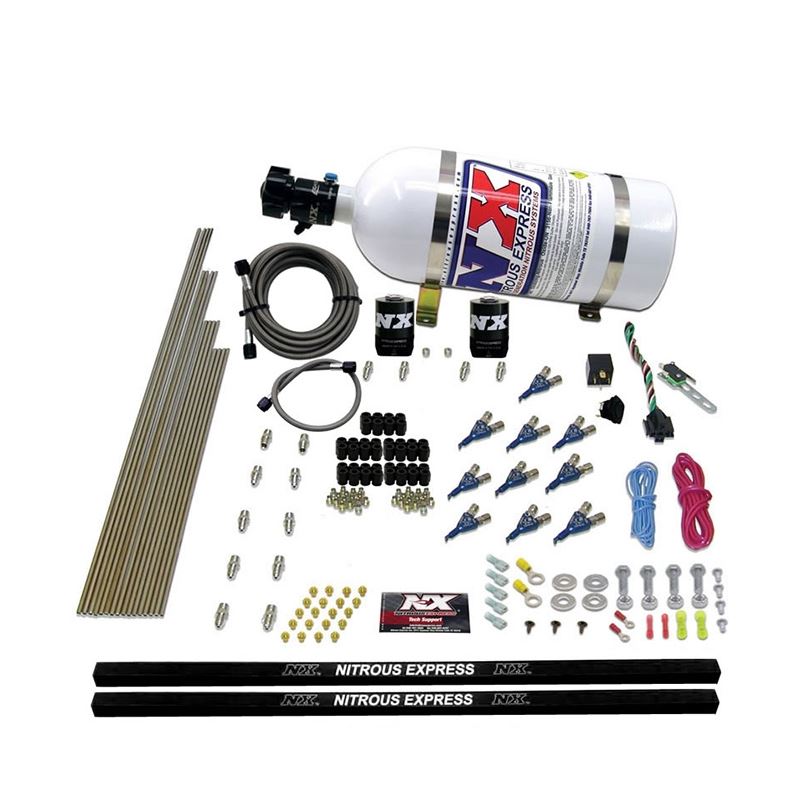 Nitrous Express 10 Cyl Piranha Nozzle Direct Port Nitrous Kit (250-500HP) w/10lb Bottle (81000EFI-10)