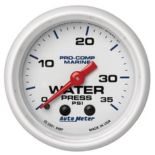 Load image into Gallery viewer, AutoMeter Marine White 2-1/16in 35 PSI Mechanical Water Pressure Gauge (200772)