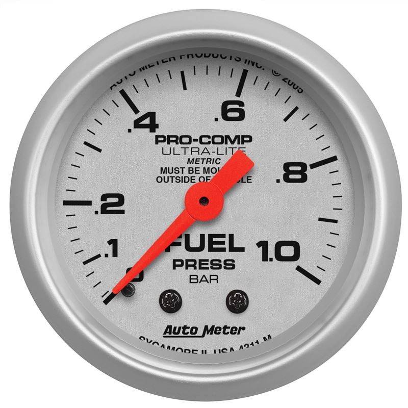 AutoMeter Ultra-Lite 52mm 0-1.0 Bar Mechanical Fuel Pressure Gauge (4311-M)