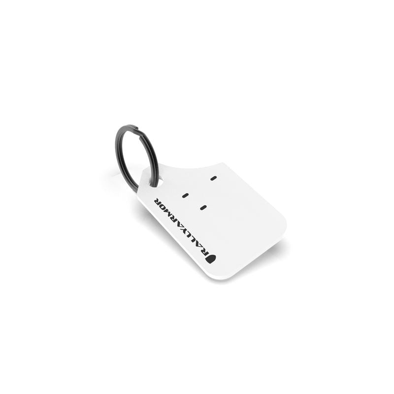 Rally Armor Mini UR Mud Flap Keychain White w/ Black Logo (RAKEYCHNWH)