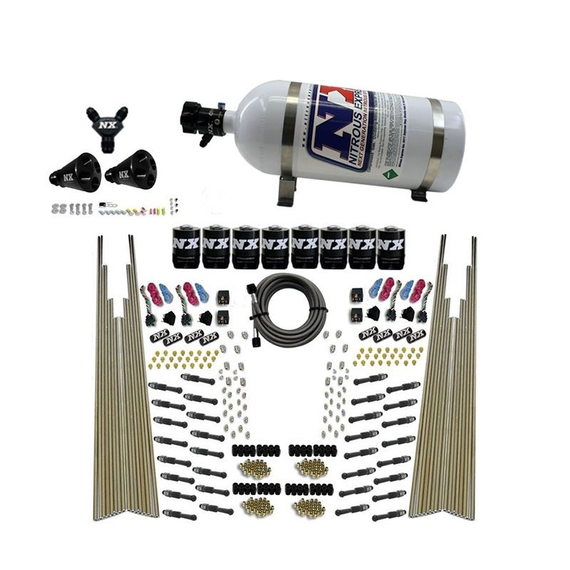 Nitrous Express 8 Cyl Dry Direct Port Four Stage 8 Solenoids Nitrous Kit (200-600HP) w/10lb Bottle (93306-10)