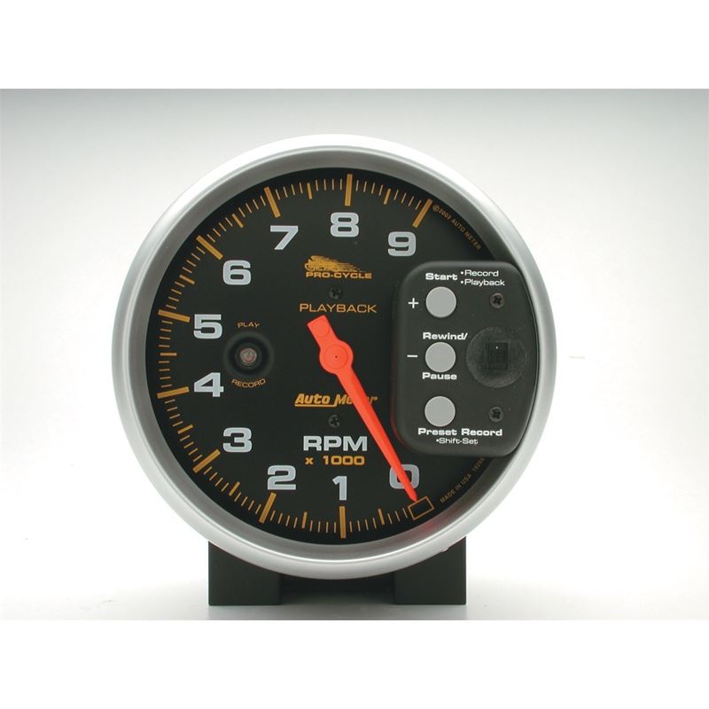 AutoMeter Pro-Cycle Gauge Tach 5in 9K Rpm Pedestal W/ Rpm Playback Black (19266)