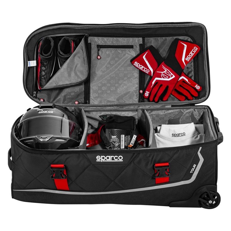 Sparco Tour Rolling Duffel Bag, Black/Red (016437NRRS)