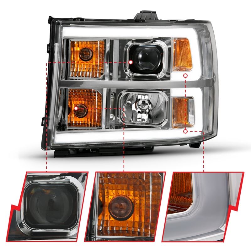 ANZO USA Projector Headlight Set, Clear Lens, Chrome w/Amber Housing, Pair, w/Plank Style Design (111483)