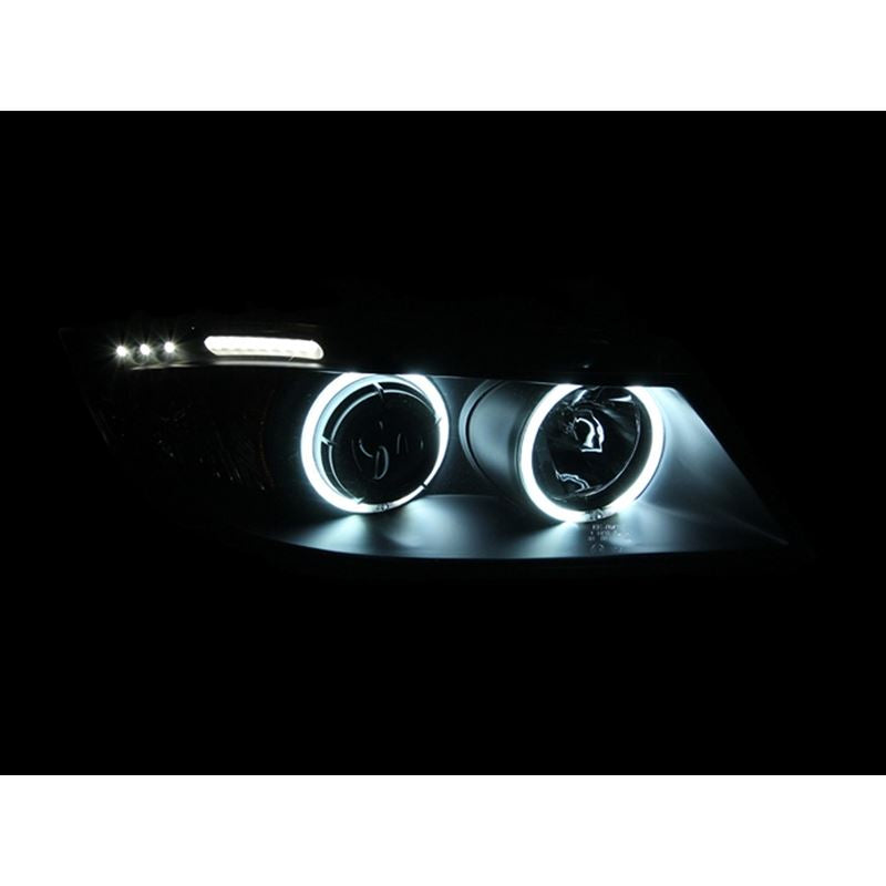 ANZO USA 2006-2008 BMW 3 Series E90-E91 Projector Headlights w/ Halo w/ LED Bar Black (CCFL) (121335)