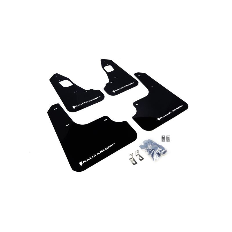 Rally Armor Black Mud Flap/White Logo for 2008-2015 Mitsubishi Lancer (MF10-UR-BLK/WH)