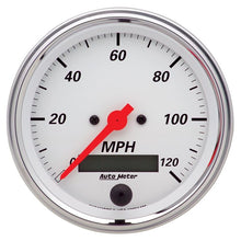 Load image into Gallery viewer, AutoMeter Arctic White 3 3/8in 0-120 MPH Electronic Speedometer w/ LCD ODO Gauge (1380)