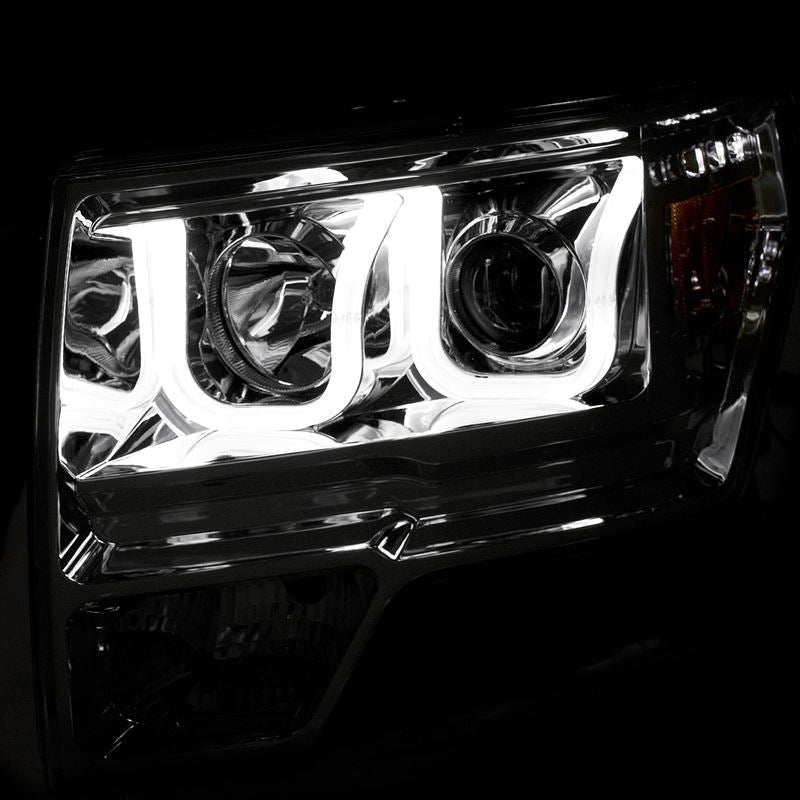 ANZO USA 2009-2014 Ford F-150 Projector Headlights w/ U-Bar Chrome Amber HID TYPE WITHOUT HID KIT (111352)