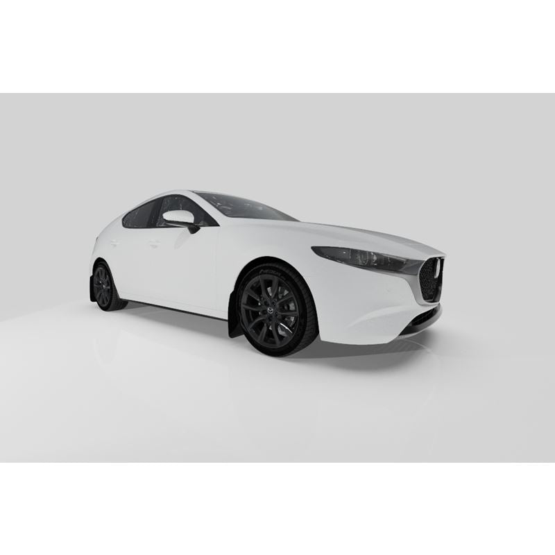 Rally Armor Black Mud Flap/White Logo for 2019-2020 Mazda 3 (MF61-UR-BLK/WH)