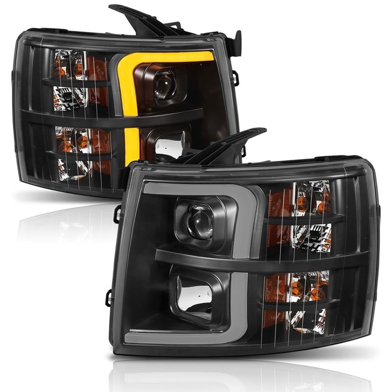 ANZO USA Projector Headlights w/Plank Style Switchback, Black w/Amber, Pair (111410)