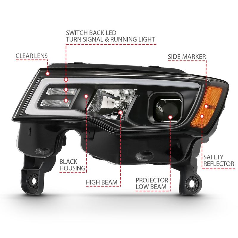 ANZO USA Projector Headlight Set w/Plank Style Switchback Black w/Amber Pair (111418)