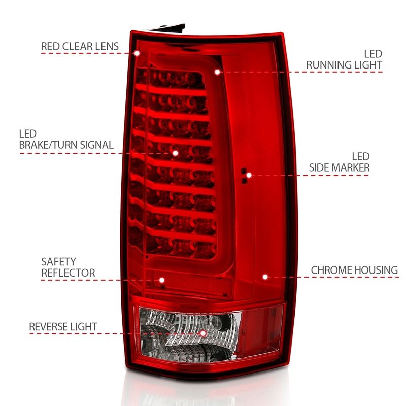 ANZO USA Tail Light Assembly, LED, Red/Clear Lens, Chrome Housing, w/Plank Style Design, Pair, (311323)