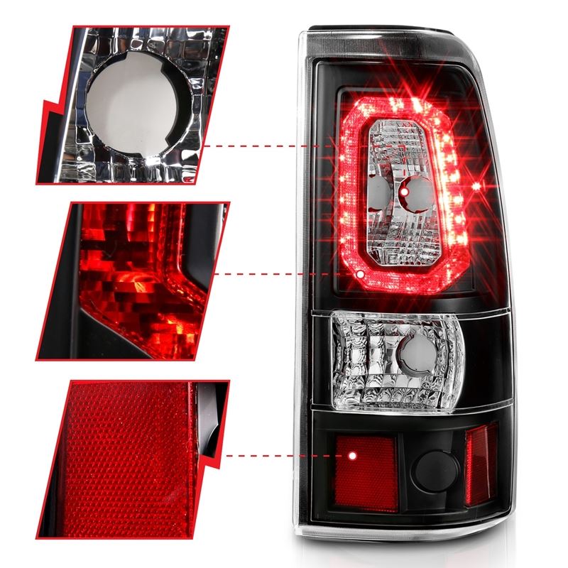 ANZO USA Tail Light Assembly, LED, Clear Lens, Black Housing, Pair, (311327)