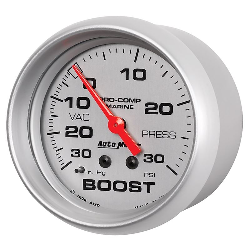 AutoMeter Marine Vac/Boost Gauge 2 5/8in 30INHG 30PSI Mechanical- Silver (200775-33)