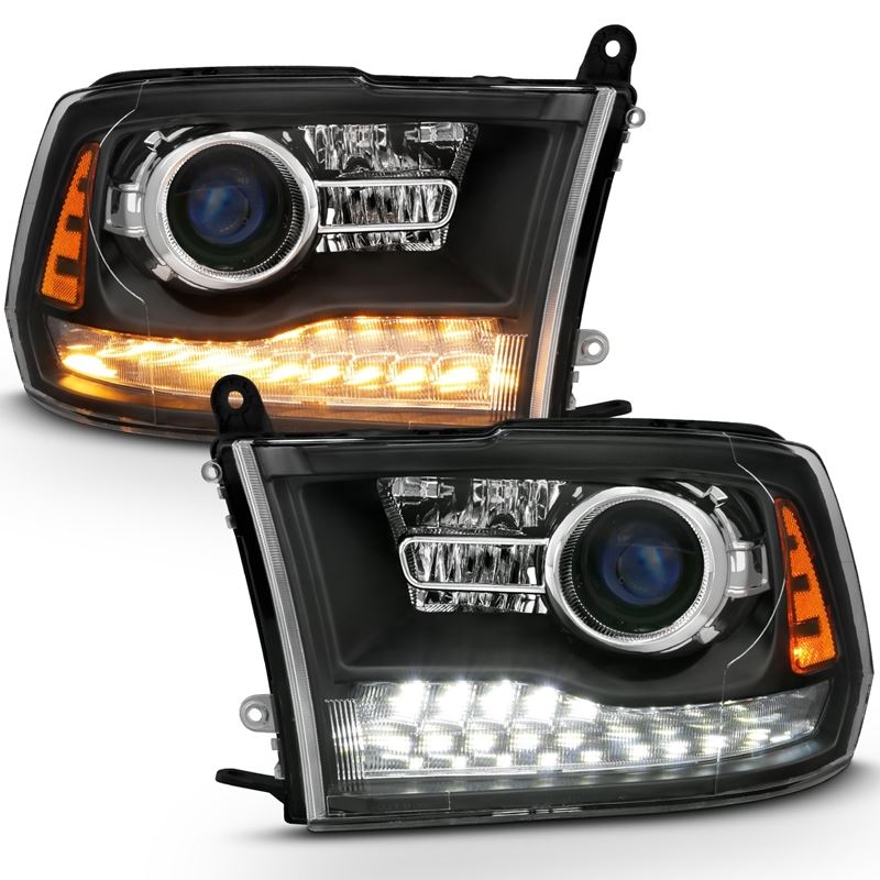 ANZO USA Projector Headlight Set w/Halo, w/Plank Style Switchback, Matte Black, Pair, OE Style, (111489)