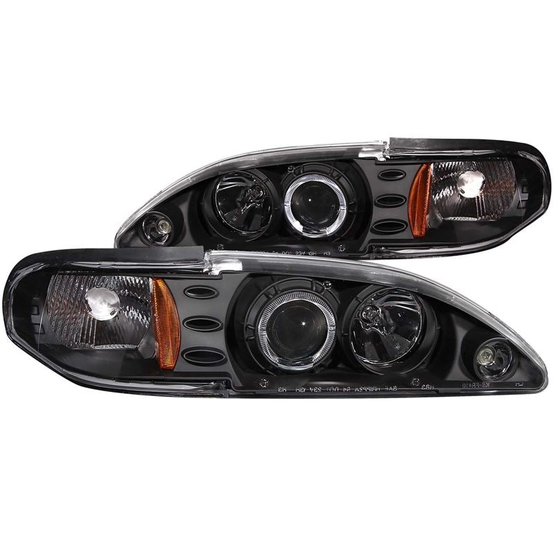 ANZO USA 1994-1998 Ford Mustang Projector Headlights w/ Halo Black 1pc (121038)