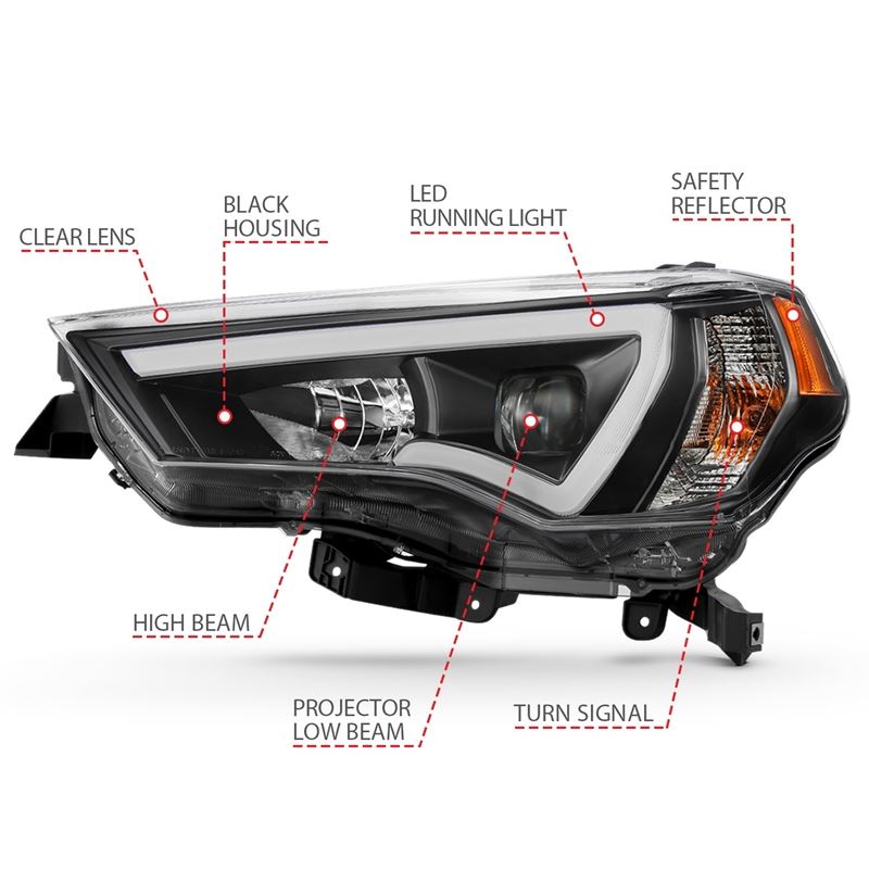 ANZO USA Projector Headlight Set w/Plank Style Switchback Black w/Amber Pair (111416)