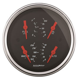 AutoMeter Designer Black 3.375in Quad Gauge - Fuel Level / Oil Pressure / Water Temp. / Voltmeter (1414)