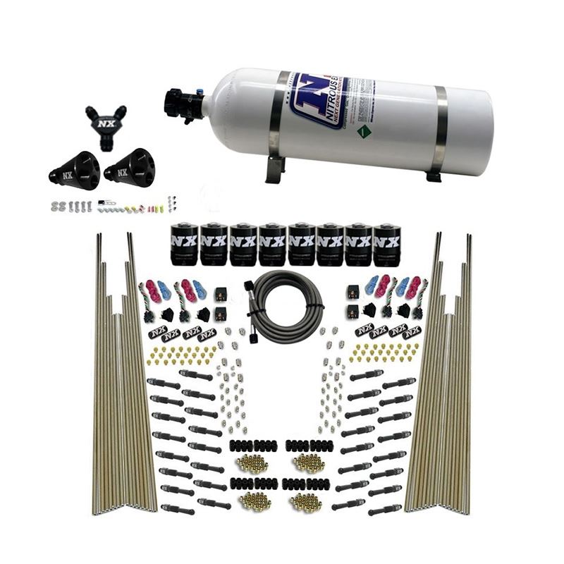 Nitrous Express 8 Cyl Dry Direct Port Four Stage 8 Solenoids Nitrous Kit (200-600HP) w/15lb Bottle (93306-15)