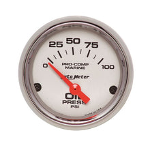 Load image into Gallery viewer, AutoMeter Ultra-Lite 2-1/16in Electric 100 PSI Oil Pressure Gauge Marine Chrome (200758-35)