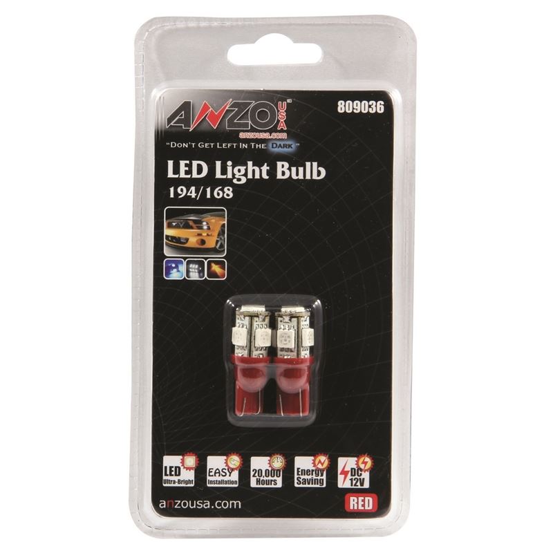 ANZO USA LED Bulbs Universal 194/168 Red - 5 LEDs (809036)