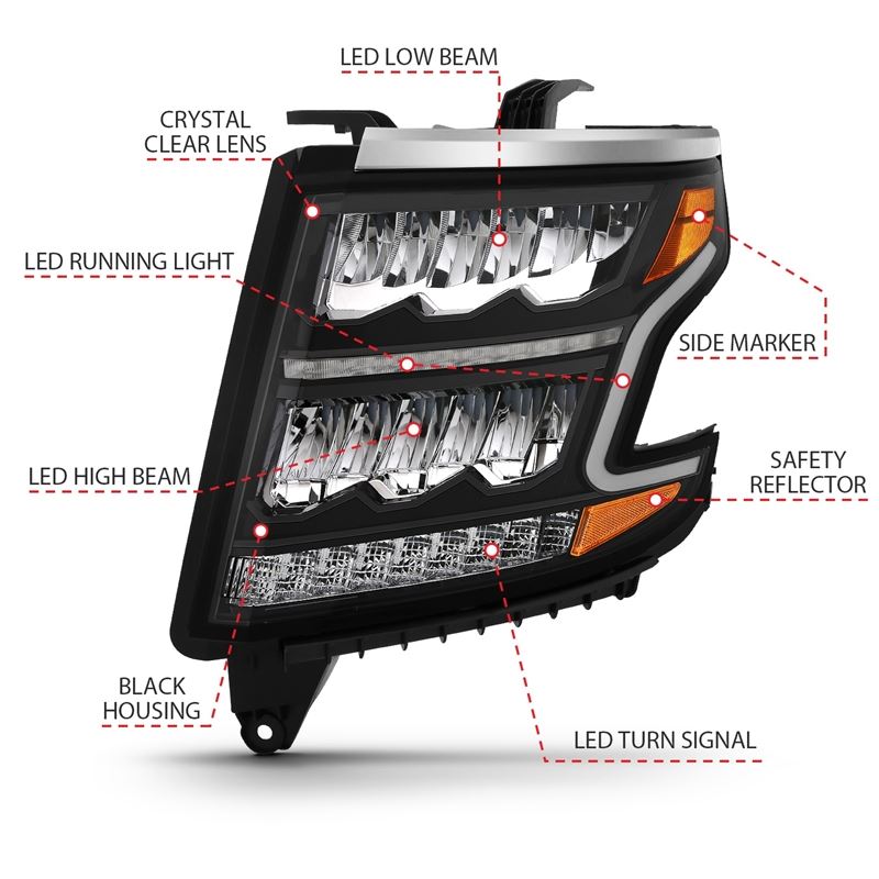 ANZO USA LED Crystal Headlight, w/Plank Style, Black Clear w/Sequential Amber, Pair, (111478)