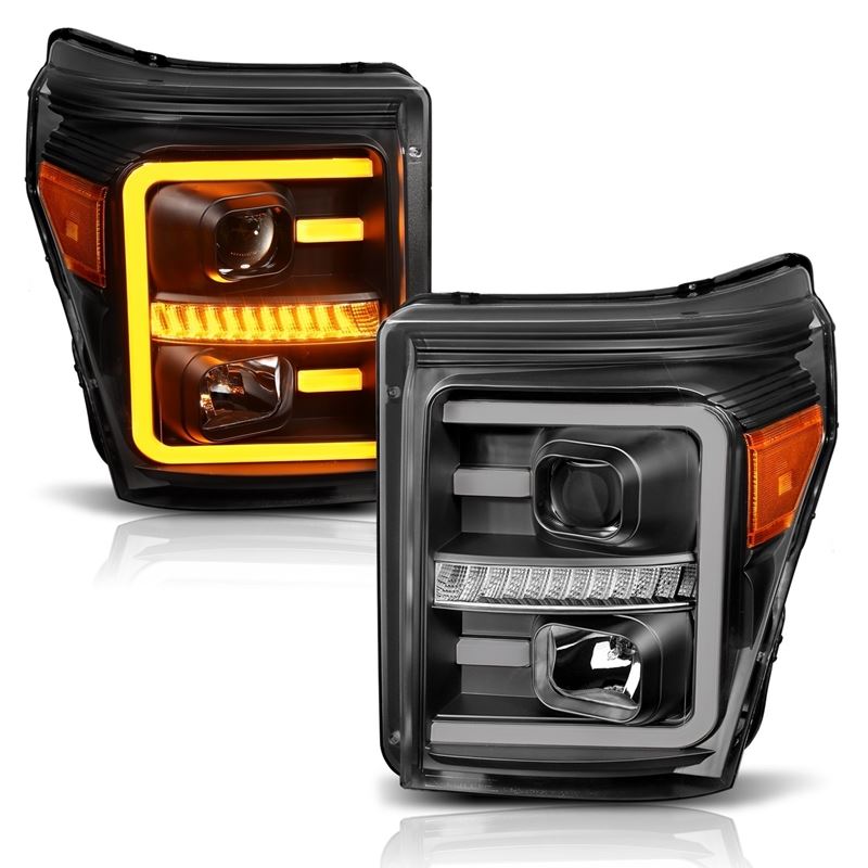 ANZO USA Projector Headlights w/Plank Style Switchback, Black w/Amber, Pair (111406)