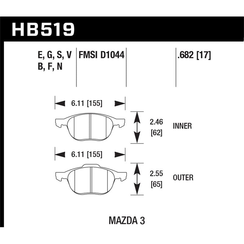 Hawk Performance Blue 9012 Brake Pads (HB519E.682)