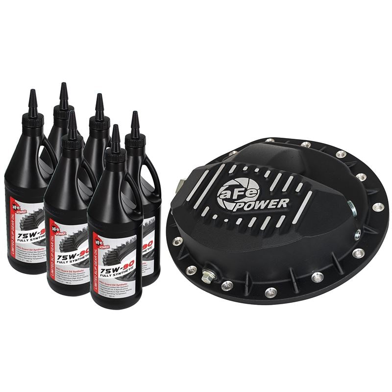 aFe Pro Series Front Differential Cover Kit Black w/ Machined Fins and Gear Oil (46-70042-WL)