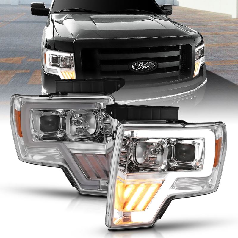 ANZO USA Projector Headlight Set, Clear Lens, Chrome w/Amber Housing, Pair, (111446)