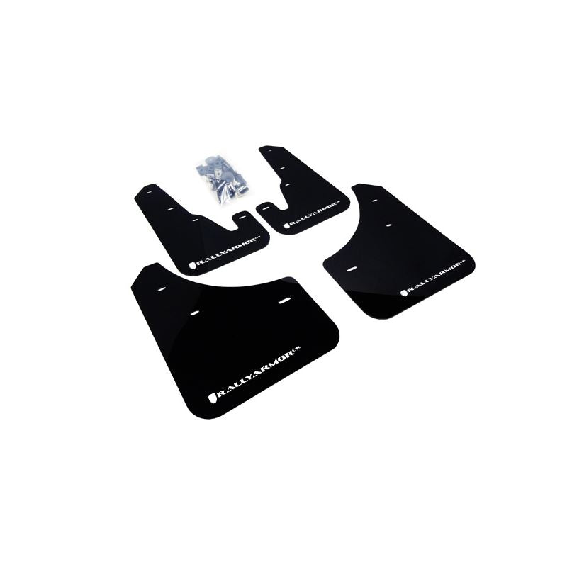 Rally Armor Black Mud Flap/White Logo for 2004-2009 Mazda 3 (MF9-UR-BLK/WH)