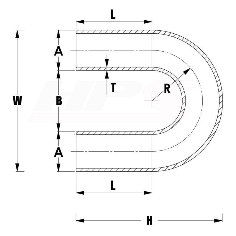 HPS Pefromance Aluminum Elbow Tubing 180 Degree, 1-1/2" OD, 2" CLR, 6" Legs Raw Finish (AT180-150-CLR-2)