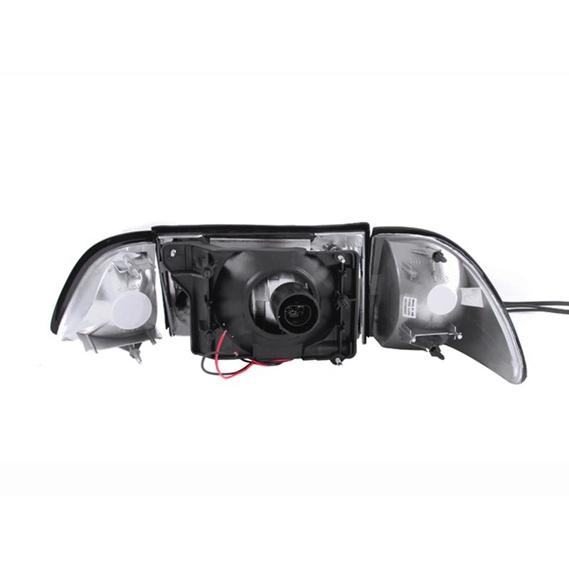 ANZO USA 1987-1993 Ford Mustang Crystal Headlights Black w/ Corner Lights 2pc (121192)