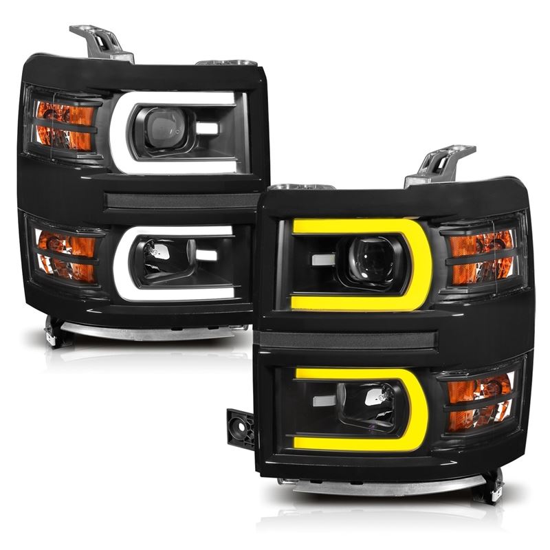 ANZO USA Projector Headlight Set w/Plank Style Switchback Black w/Amber Pair (111412)