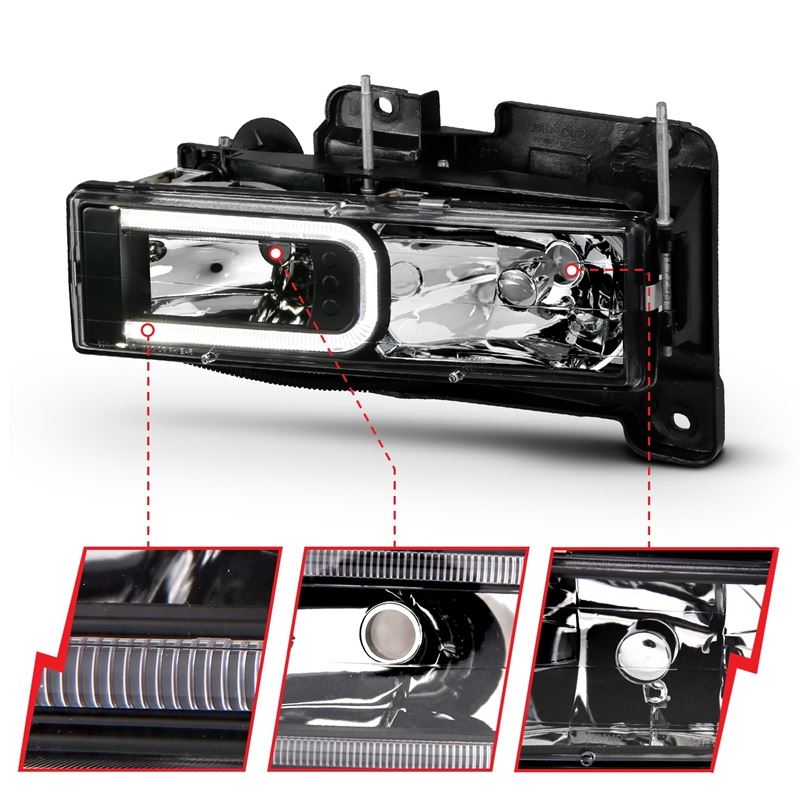 ANZO USA Crystal Headlight Set, Black Housing, Pair, w/Light Bar, (111498)