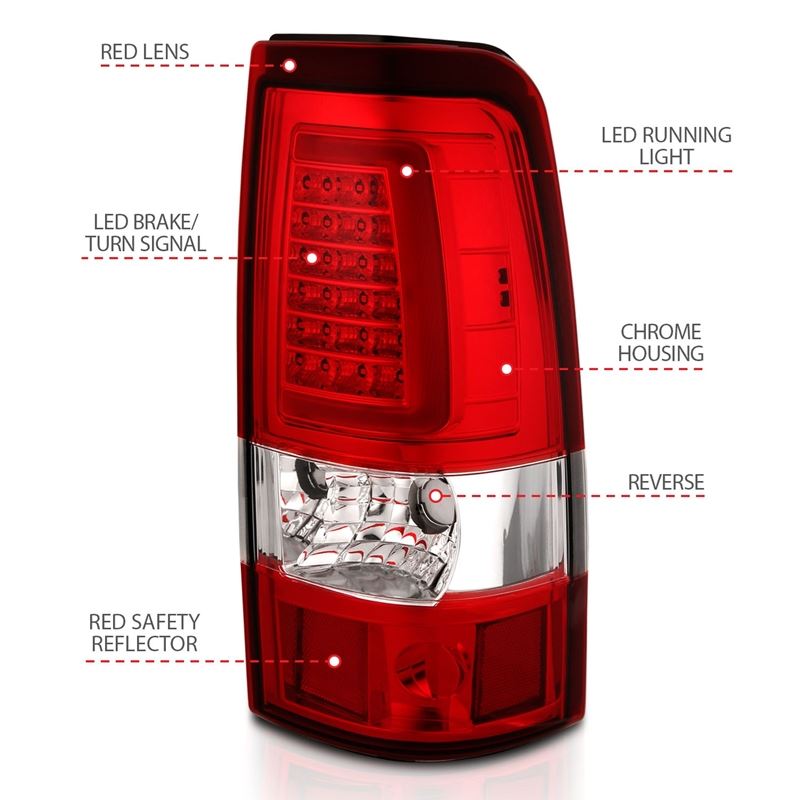 ANZO USA Tail Light Assembly, LED, Red/Clear Lens, Chrome, Pair, (311335)