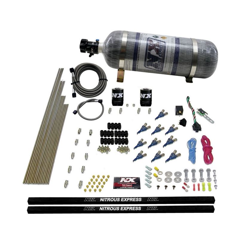 Nitrous Express 10 Cyl Piranha Nozzle Direct Port Nitrous Kit (250-500HP) w/Composite Bottle (81000EFI-12)