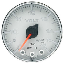 Load image into Gallery viewer, AutoMeter Spek-Pro Gauge Voltmeter 2 1/16in 16V Stepper Motor W/Peak and Warn Slvr/Chrm (P344218)