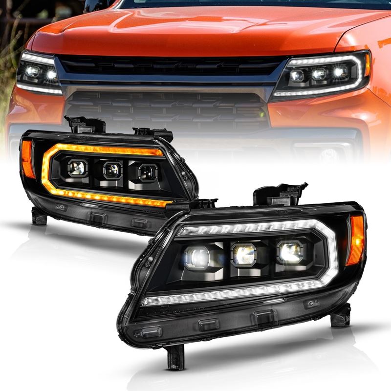 ANZO USA Blk Housing Full LED DRL Projector Headlight w/ Sequential Light Bar for 15-22 Chevy Colorado (111634)