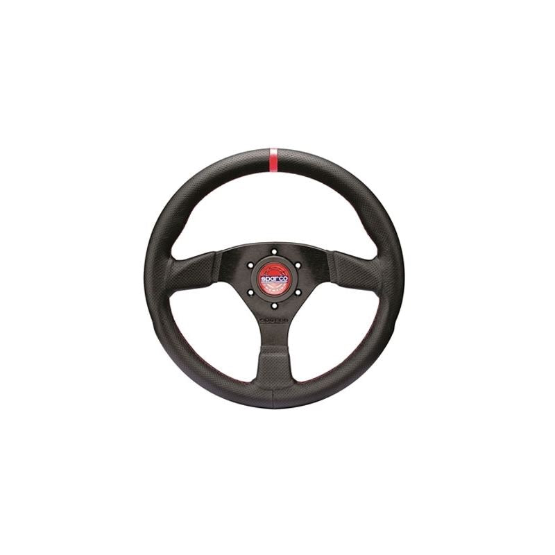 Sparco R383 Champion Racing Steering Wheel, Black Leather with Red Stitching (015R383PLUNRS)