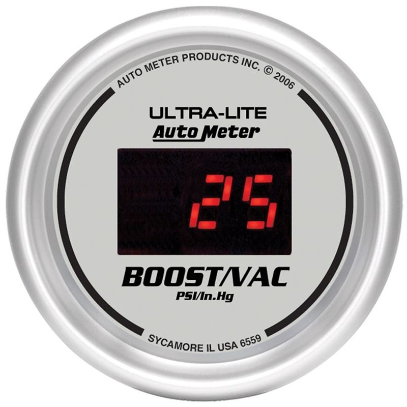 AutoMeter Ultra-Lite 2-1/16in 30INHG-30PSI Digital Silver Dial Vacuum/Boost Gauge w/ Red Led (6559)