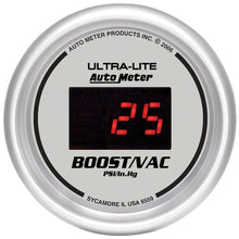 Load image into Gallery viewer, AutoMeter Ultra-Lite 2-1/16in 30INHG-30PSI Digital Silver Dial Vacuum/Boost Gauge w/ Red Led (6559)