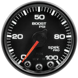 AutoMeter Spek-Pro Gauge Boost 2 1/16in 100psi Stepper Motor W/Peak and Warn Blk/Blk (P30532)