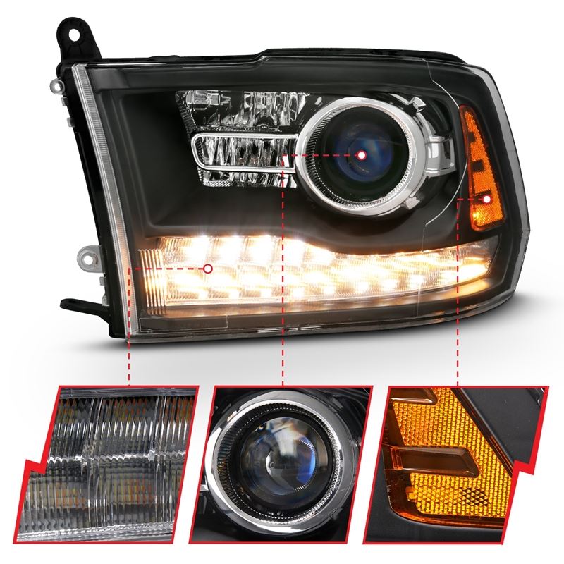 ANZO USA Projector Headlight Set w/Halo, w/Plank Style Switchback, Matte Black, Pair, OE Style, (111489)