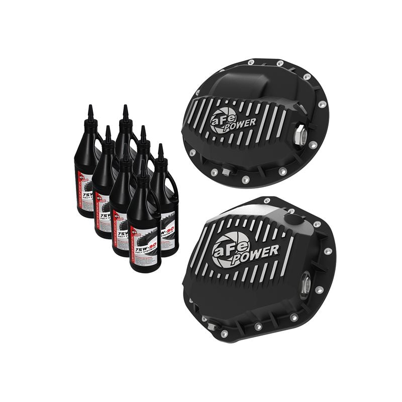 aFe Pro Series Front and Rear Differential Covers Black w/ Machined Fins and Gear Oil (46-70402-PL)