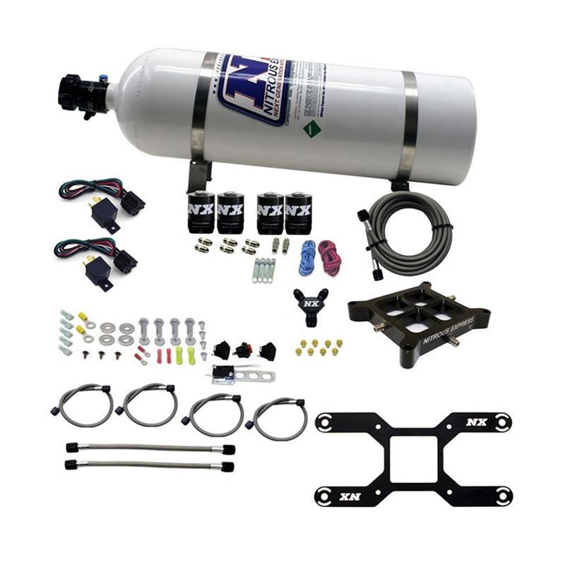 Nitrous Express Dry, Quad Stage Billet Crossbar Plate System 100-2000HP (4150 Flange) W/15Lb Bottle (66442-15)